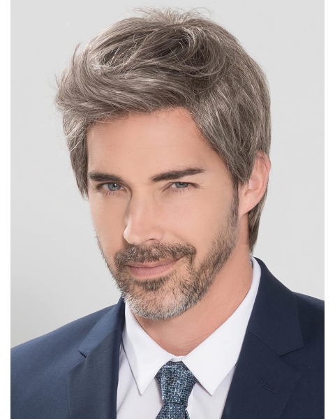 Straight Hand Tied Cropped Grey men Wig