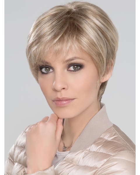 Straight Blonde With Bangs Short Synthetic Wigs