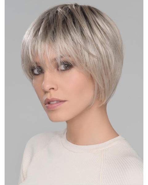 Straight Platinum Blonde Wigs With Bangs Synthetic