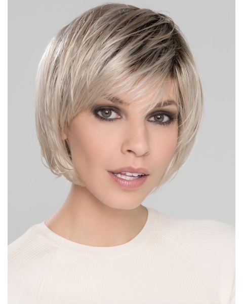 Straight Platinum Blonde Wigs With Bangs Synthetic