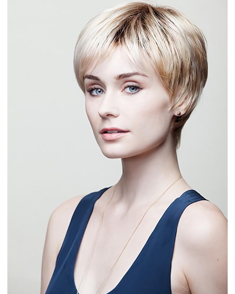 8" Straight Blonde Boycuts Short Wigs