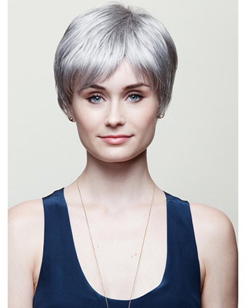 6" Straight  Capless Short Grey Wigs