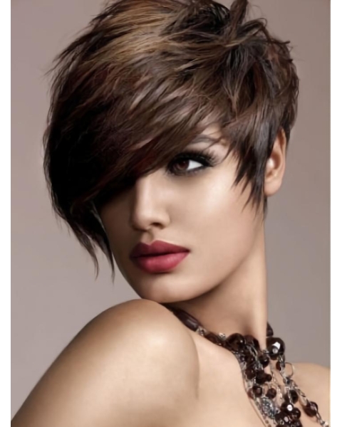 Modern Brown Straight Short Human Hair Wigs