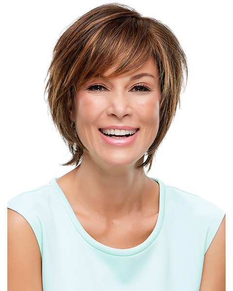 Style 100% Hand-tied Straight Brown Short Wigs