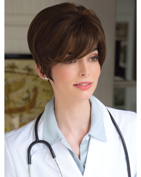 Incredible Monofilament Straight Brown Short Wigs