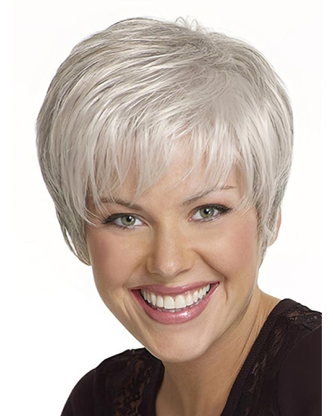 Silver Lady Short With Bangs Human Wigs