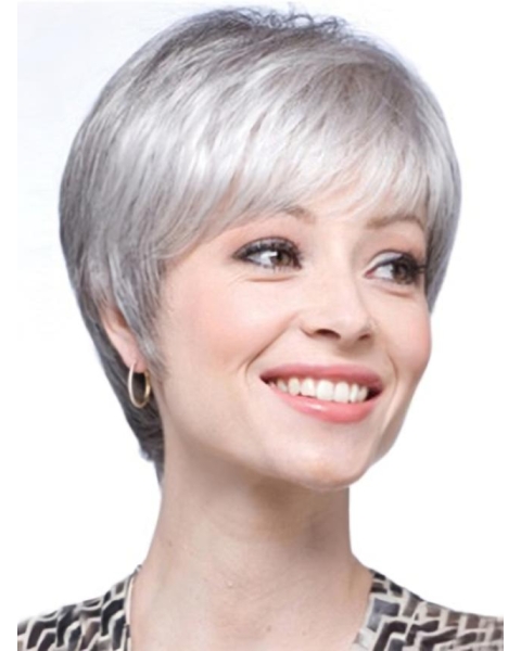 Silver Lady Short Clean Human Wigs