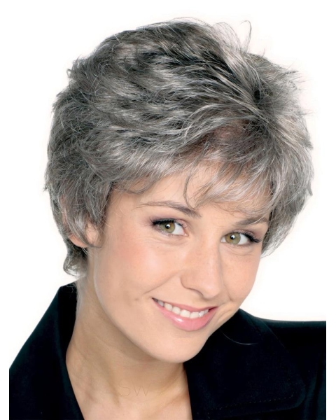 Sleek Straight Short Synthetic Grey Wigs