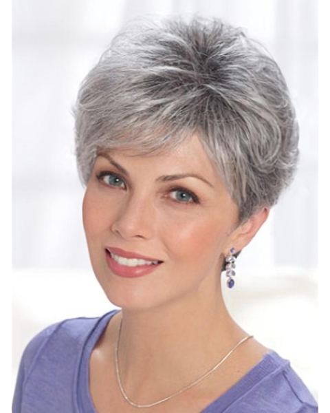 Grey Lady Short Classic Lace Front Human Wigs