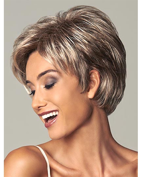 Brown Shining Layered Straight Short Wigs