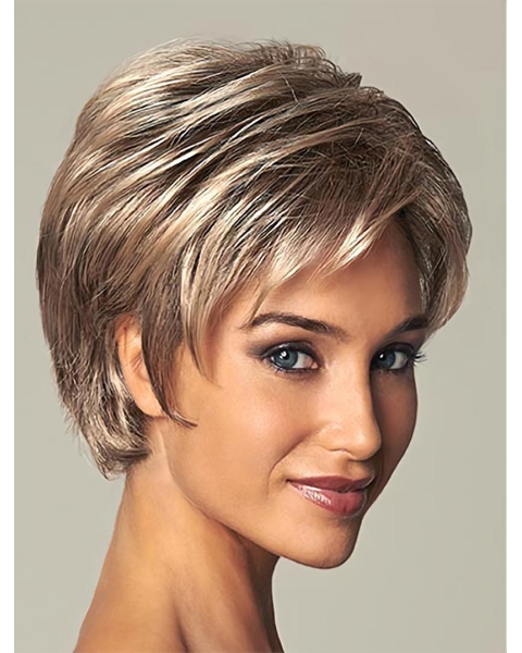 Brown Shining Layered Straight Short Wigs