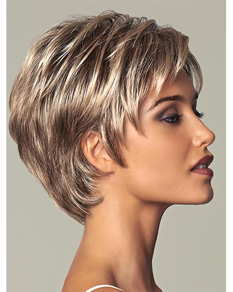 Brown Shining Layered Straight Short Wigs