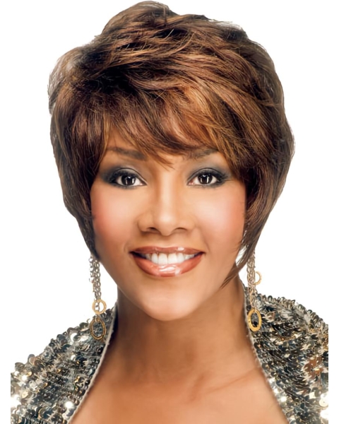 Refined Brown Straight Short African American Wigs