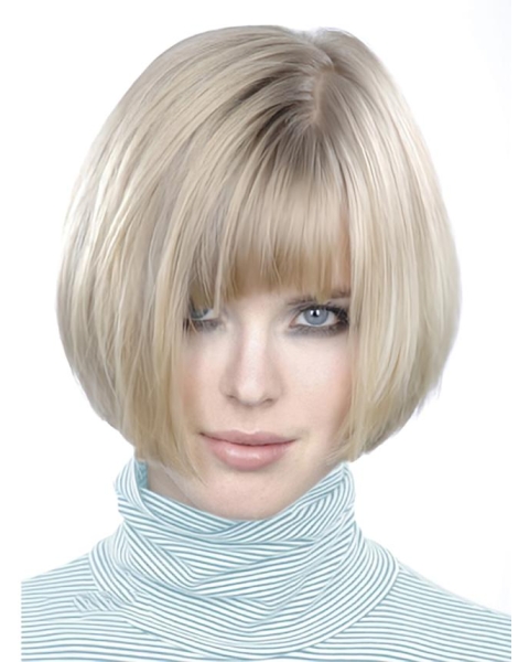 Young Fashion Platinum Blonde Chin Length Straight Wigs