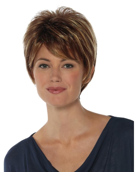 Excellent Straight Brown Boycuts Comfortable Wigs