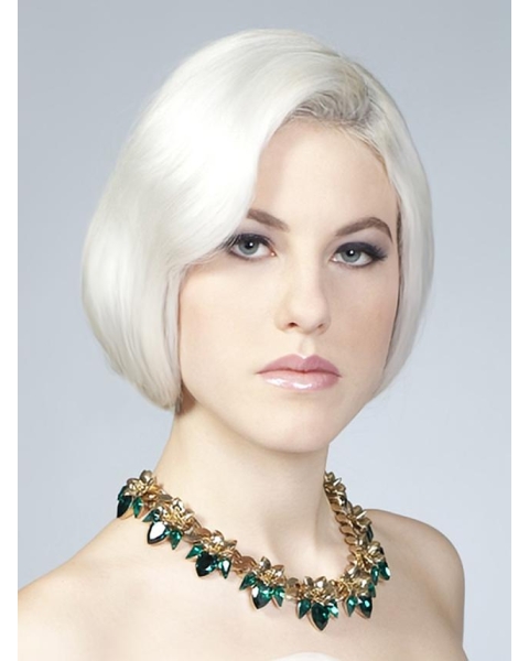 Young Fashion Silver Smooth Chin Length Human Wigs