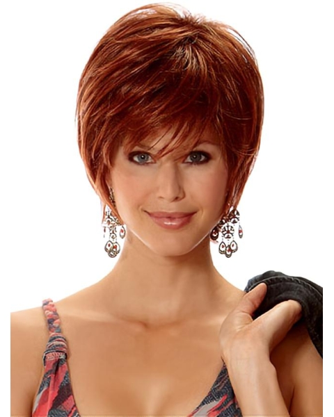 Fashionable Auburn Layered Straight Short Wigs