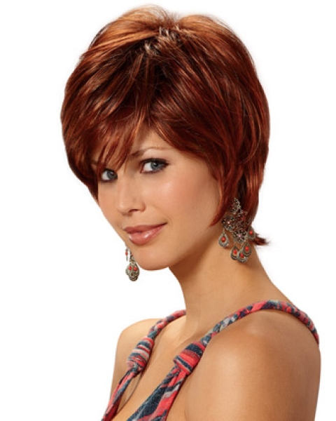 Fashionable Auburn Layered Straight Short Wigs