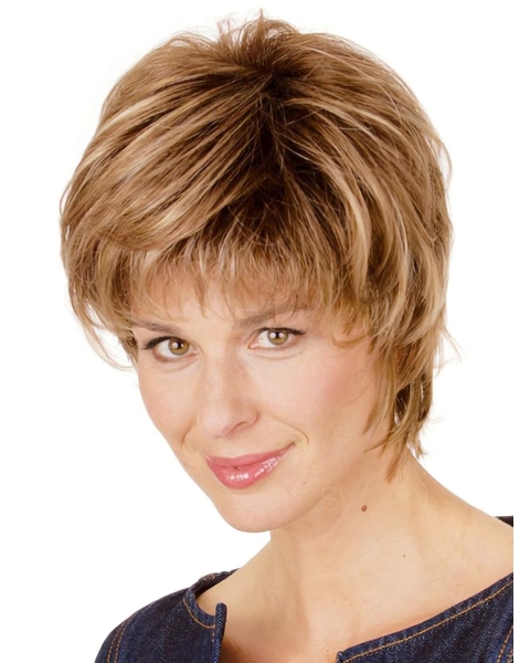 Blonde Straight Synthetic Easy Short Wigs