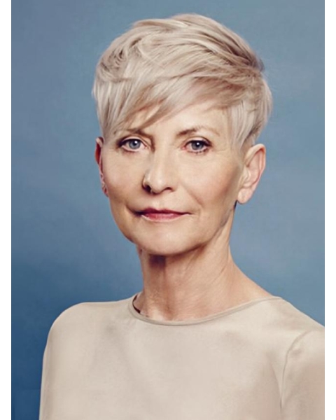 Platinum Blonde Short Haircut For Older Women