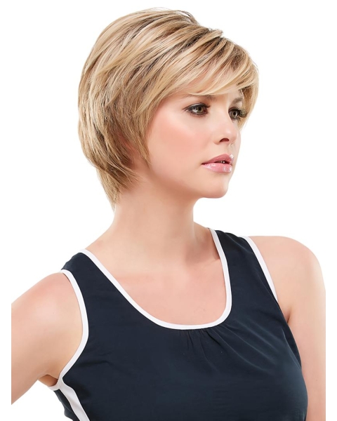 8" Straight Monofilament Blonde Synthetic Short Wigs