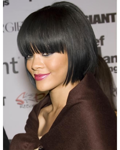 Rihanna Chin-length 100% Human Remy Hair Straight Lace Bob Wig with Bangs