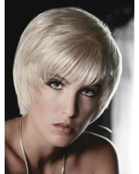 Young Fashion Platinum Blonde Short Mono Wigs