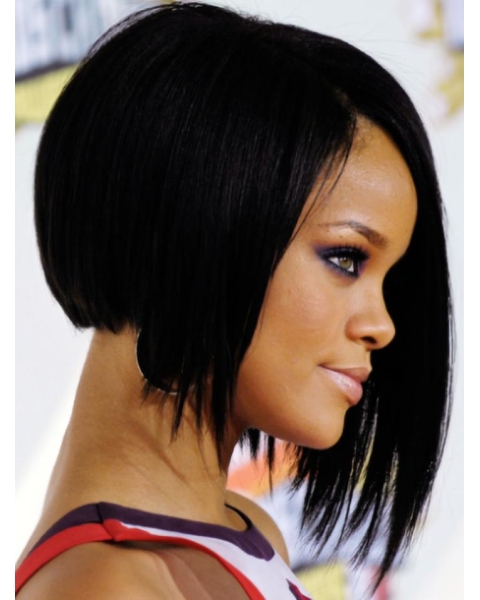 Rihanna Naruto-style 100% Human Remy Hair Short Layered Straight Lace Front Wig