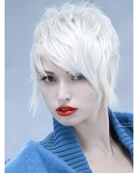 Young Fashion White Short Layers Full Lace Synthetic Wigs