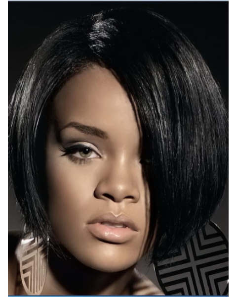 Rihanna Polished and Trendy Short Layered Lace Human Hair Women Bob Wig