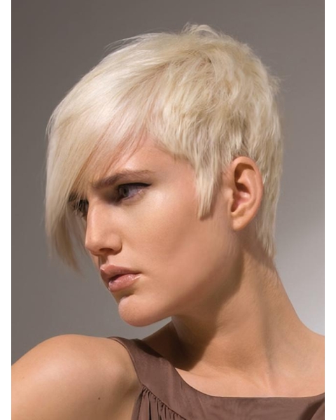 Young Fashion Platinum Blonde Short Layered Capless Synthetic Wigs