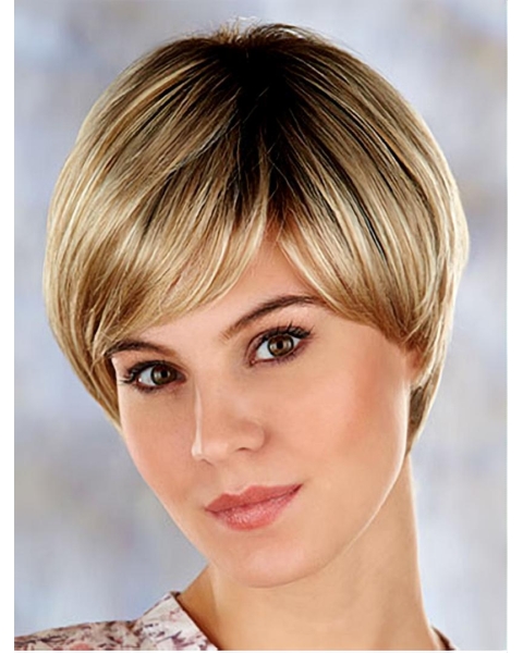 Blonde Comfortable Layered Straight Short Capless Synthetic Women Wigs