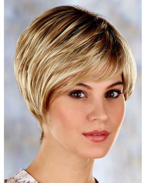 Blonde Comfortable Layered Straight Short Capless Synthetic Women Wigs