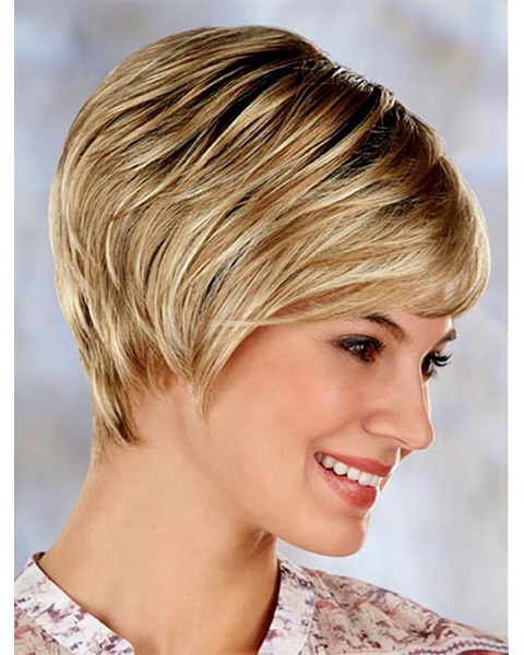 Blonde Comfortable Layered Straight Short Capless Synthetic Women Wigs