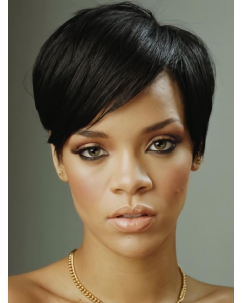 Rihanna Hoyden Style Short Straight with Bangs Lace Front Human Hair Women Wig 