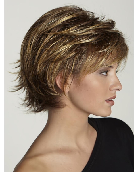 Brown Fabulous Layered Straight Short Capless Synthetic Women Wigs