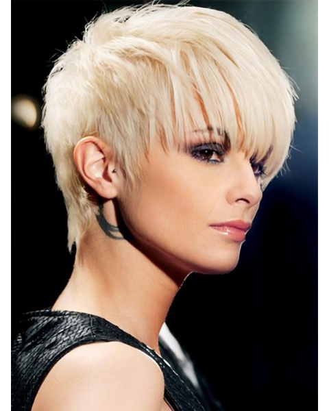 Young Fashion Choppy Platinum Blonde Straight Short  Capless Synthetic Women Wigs