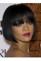 Rihanna Compact  Short Straight with Bangs Lace Human Hair Women Wig 