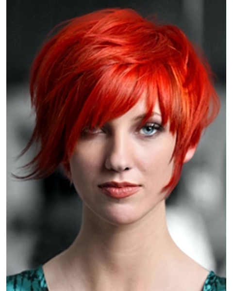 Short Straight Capless Red Synthetic Women Wig 