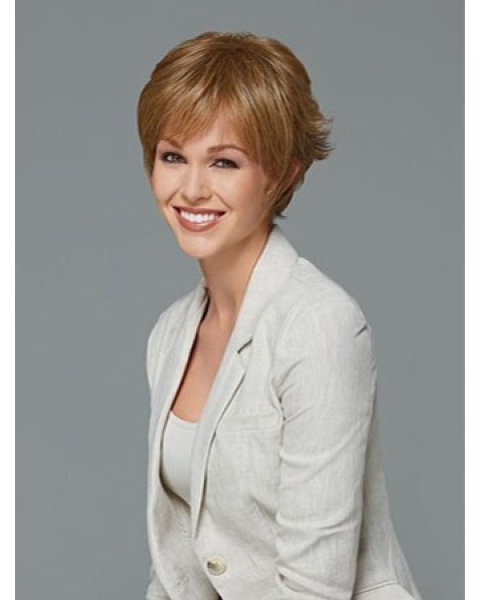 Elegant Blonde Boycuts Straight Short Capless Synthetic Women Wigs