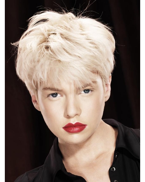 Young Fashion Platinum Blonde Short Capless Mono Straight Wigs