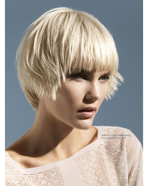 Young Fashion Platinum Blonde Short Hairstyle Classic Mono Synthetic Wigs