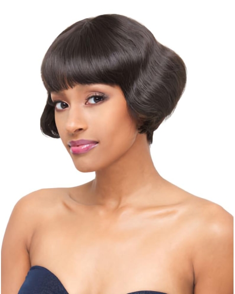 Brown Polite With Bangs Straight Short Capless Human Hair Women Wigs