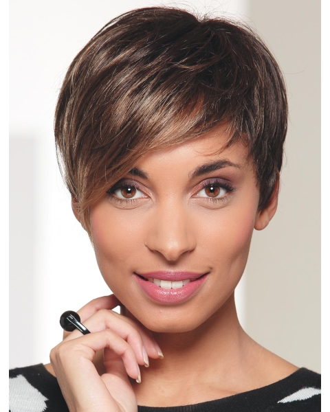 Fashional Brown Short Straight Boycuts New Design Synthetic Women Wigs