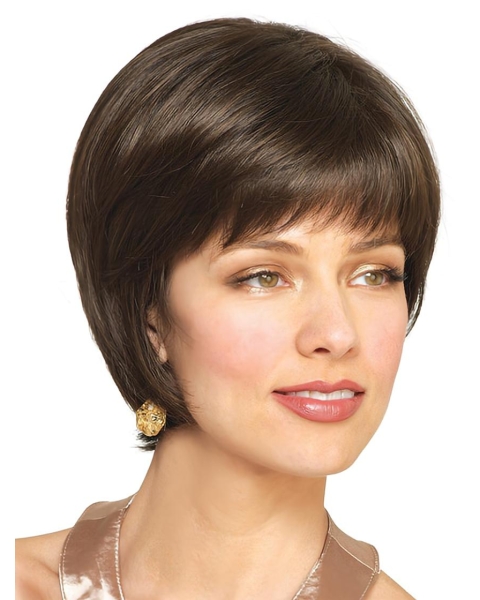 Brown Straight Short Capless Remy Human Hair Women Wigs