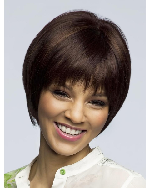 No-fuss Brown Straight Short Mono Synthetic Women Bob Wigs