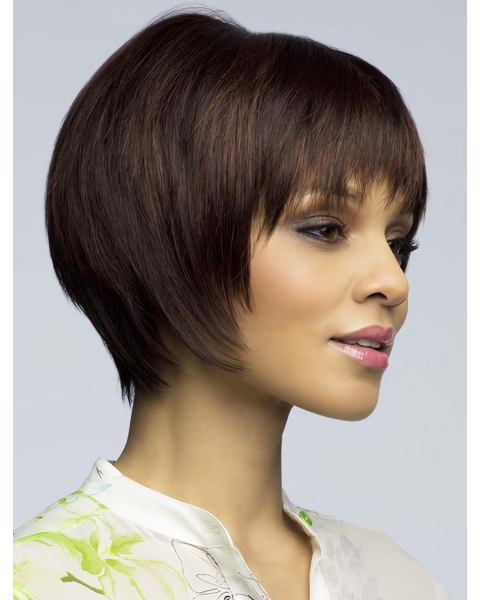 No-fuss Brown Straight Short Mono Synthetic Women Bob Wigs