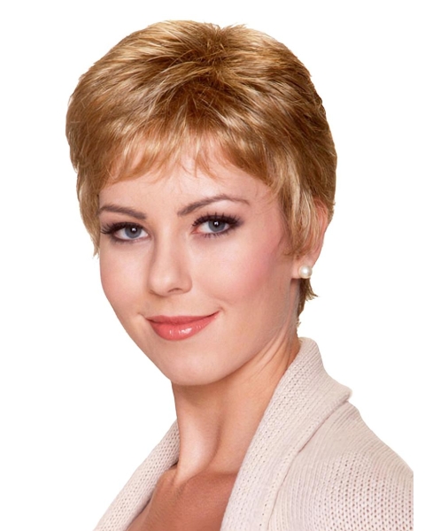 Blonde Gentle Short Straight Mono Synthetic Women Wigs