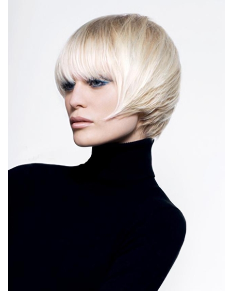 Young Fashion Platinum Blonde Short Bobs Straight Mono Human Hair Women Wigs