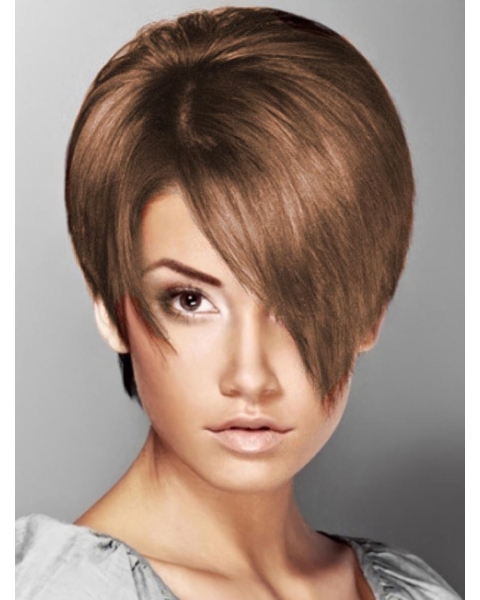 Brown Elegant Boycuts Straight Short Capless Synthetic Women Wigs